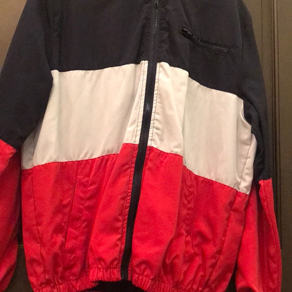 red white blue bomber jacket